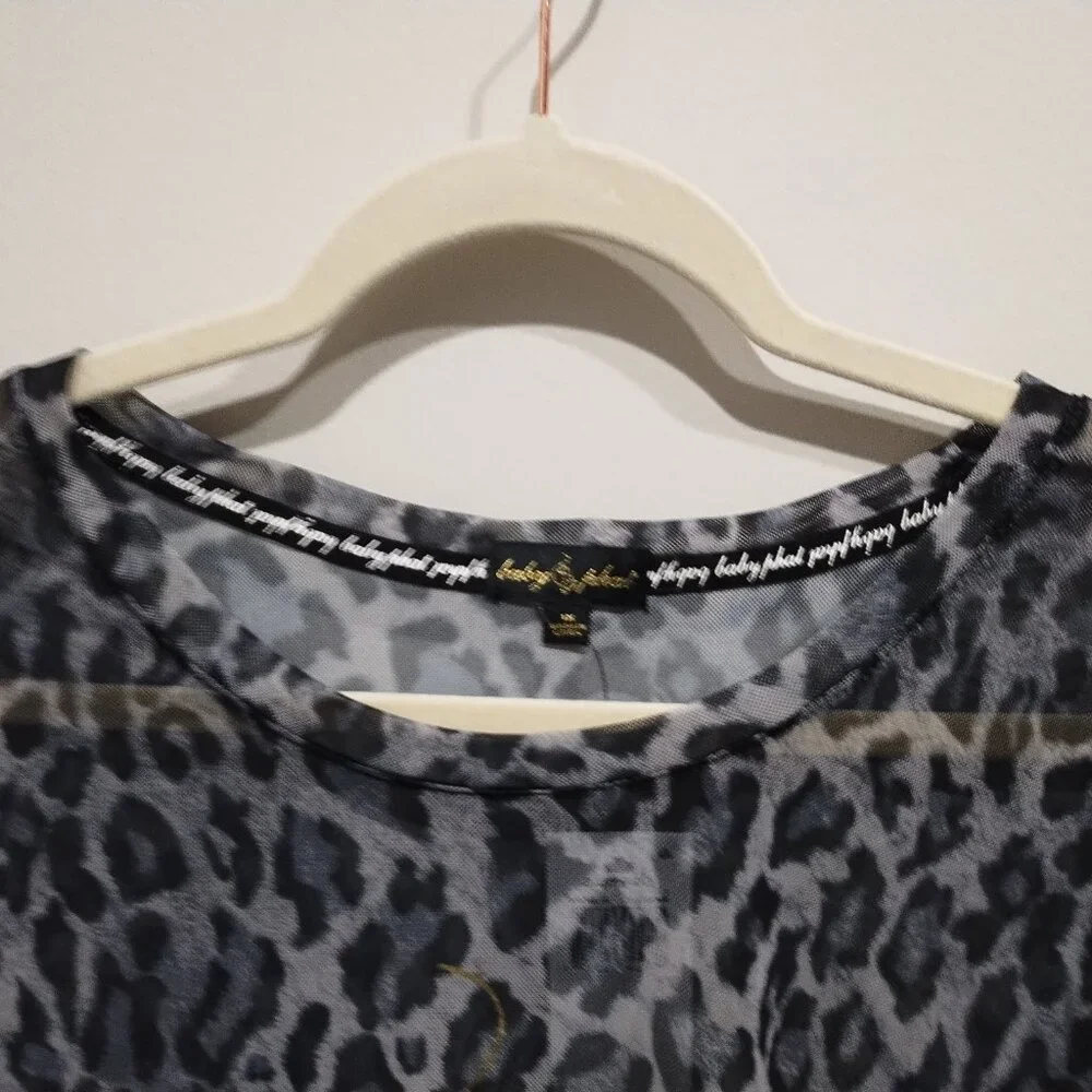 BABY PHAT Trendy Plus Size Sheer Animal Print T-Shirt - Picture 5 of 9